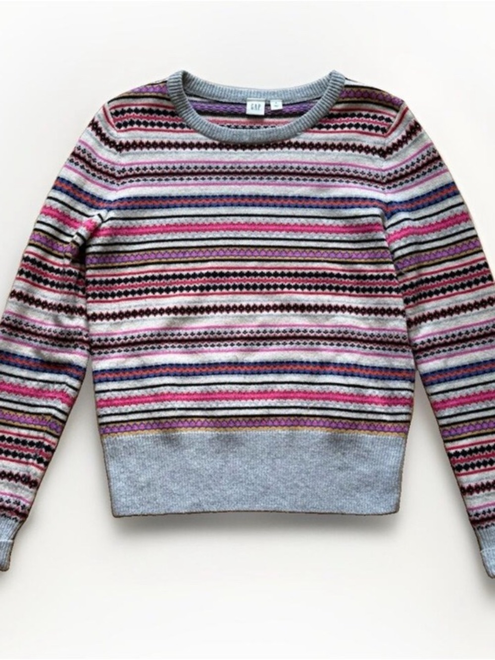 GAP Multicolor Striped Sweater with Pink, Gray, Blue Accents - Picture 2 of 2